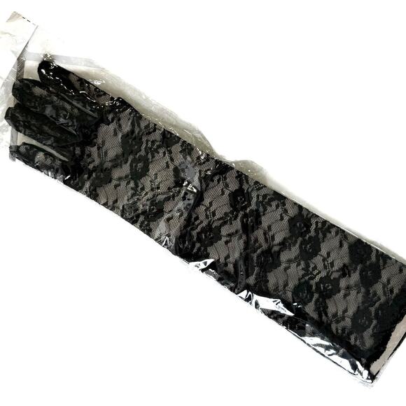 New Long Black Lace Gloves Costume Never Worn Cosplay Halloween Formal Elegant - Picture 3 of 9